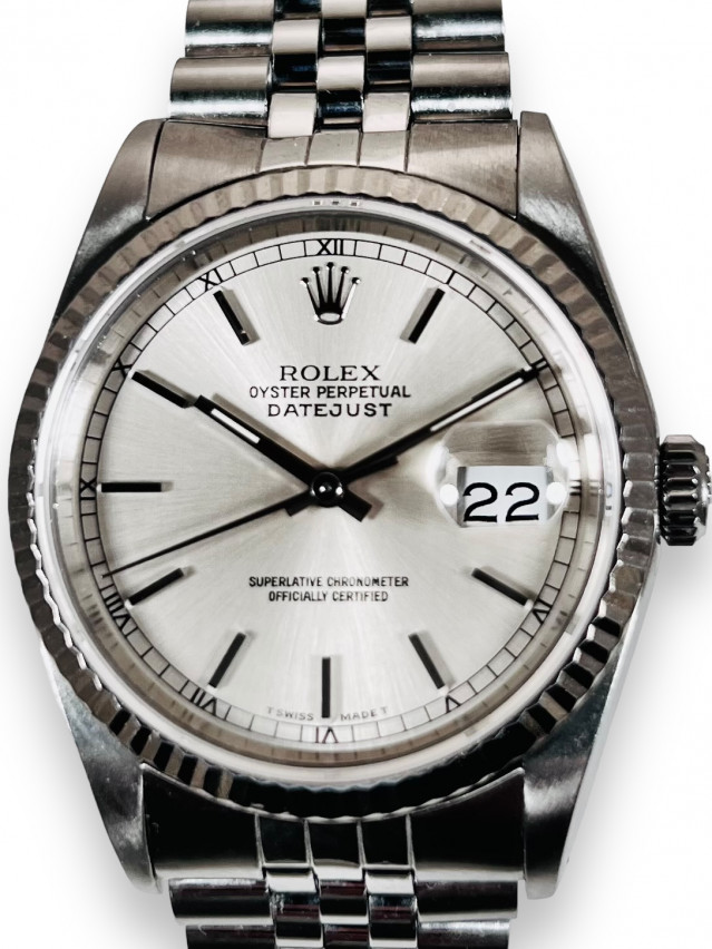 Rolex 16234 White Gold & Steel on Oyster Rhodium with Silver Roman