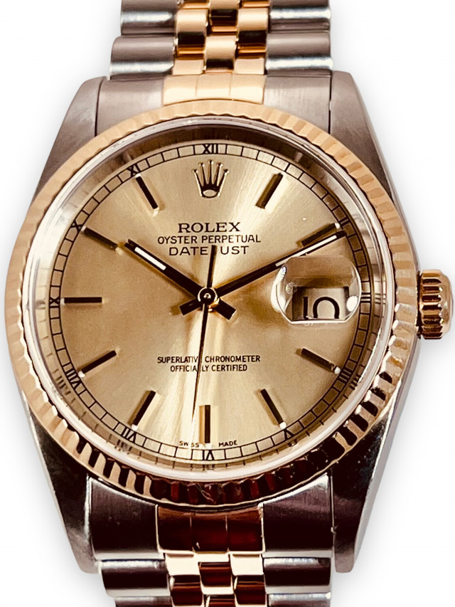 Rolex 16233 Yellow Gold & Steel on Jubilee, Fluted Bezel Champagne with Gold Index
