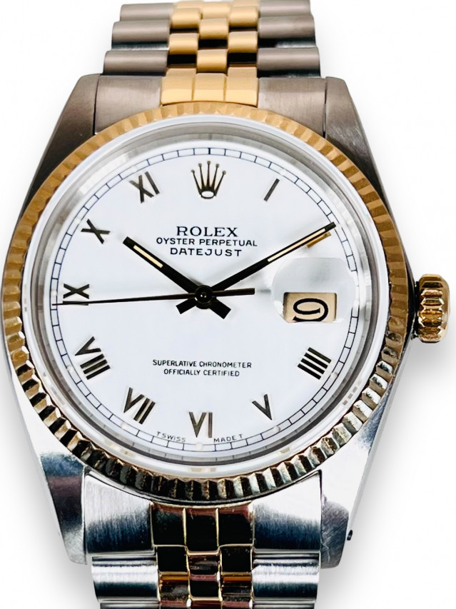 Rolex 16013 Yellow Gold & Steel on Jubilee, Fluted Bezel White with Gold Roman