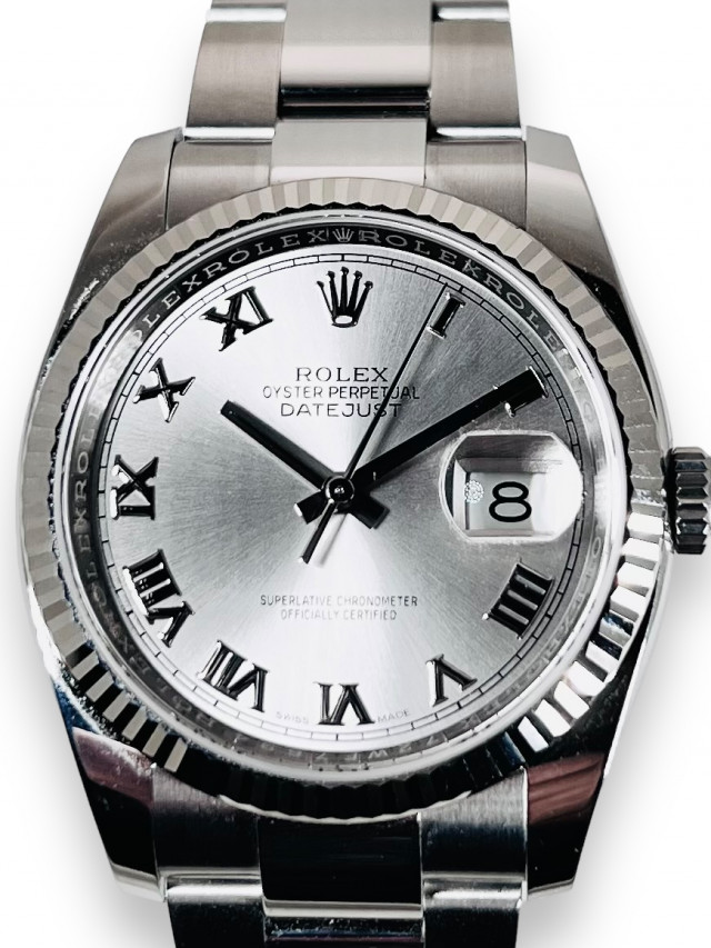 Rolex 116234 White Gold & Steel on Jubilee Silver with Silver Roman
