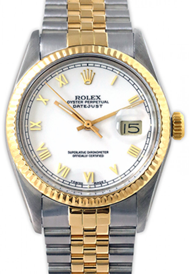 Rolex 16013 Yellow Gold & Steel on Jubilee, Fluted Bezel White with Gold Roman