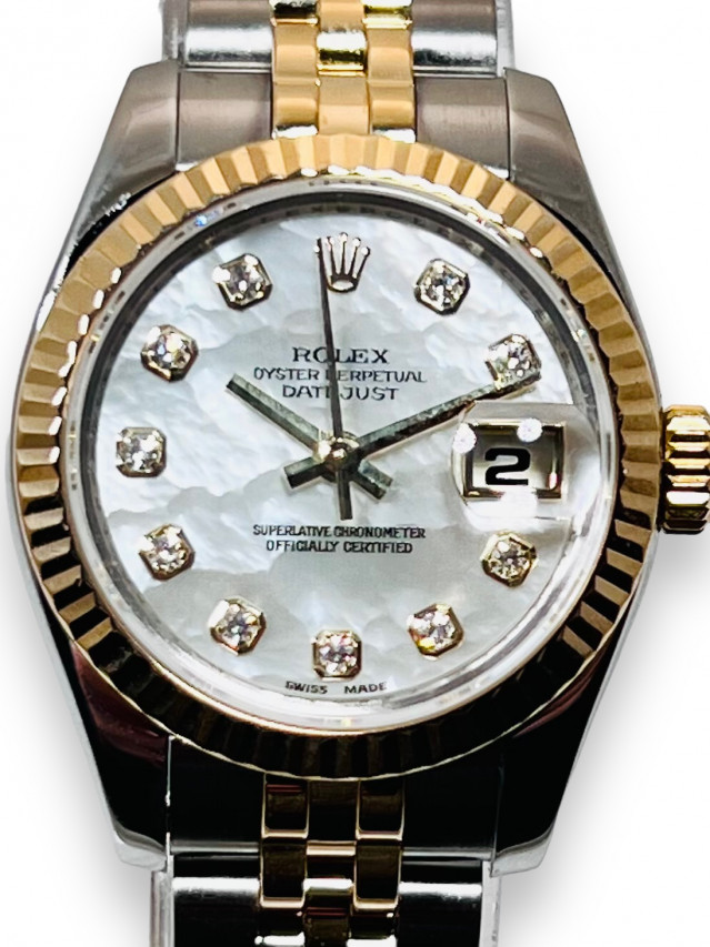 Rolex 179173 Yellow Gold & Steel on Jubilee, Fluted Bezel White with Goid Roman