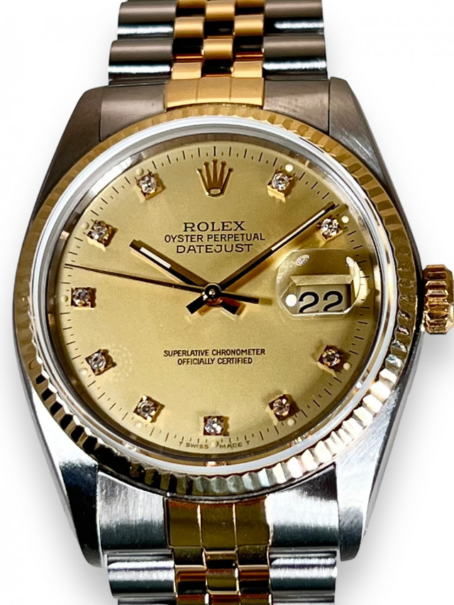 Rolex 16013 Yellow Gold & Steel on Jubilee, Fluted Bezel Steel Tapestry with Gold Index
