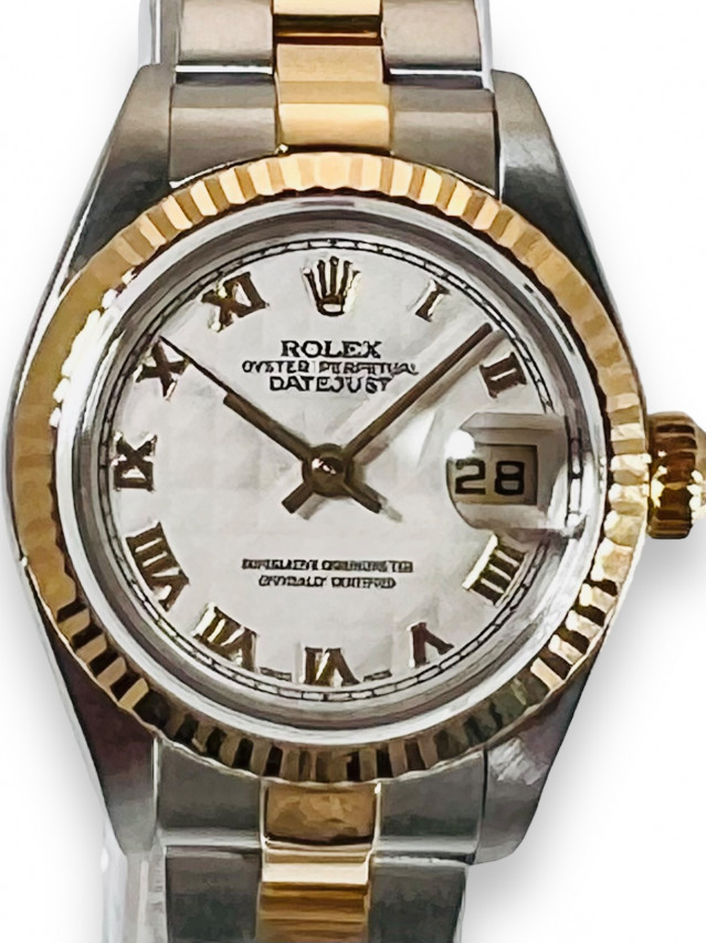 Rolex 69173 Yellow Gold & Steel on Jubilee, Fluted Bezel White Mother Of Pearl with Gold Roman