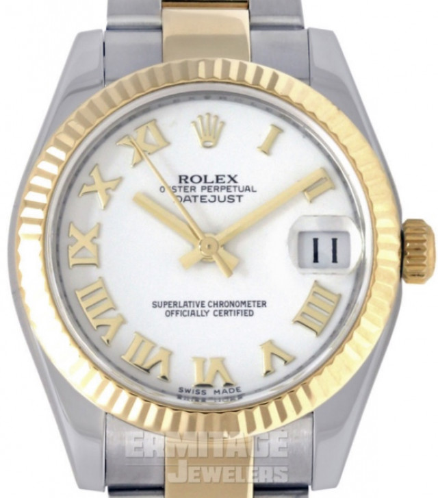 Rolex 178273 Yellow Gold & Steel on Oyster, Fluted Bezel White with Gold Roman