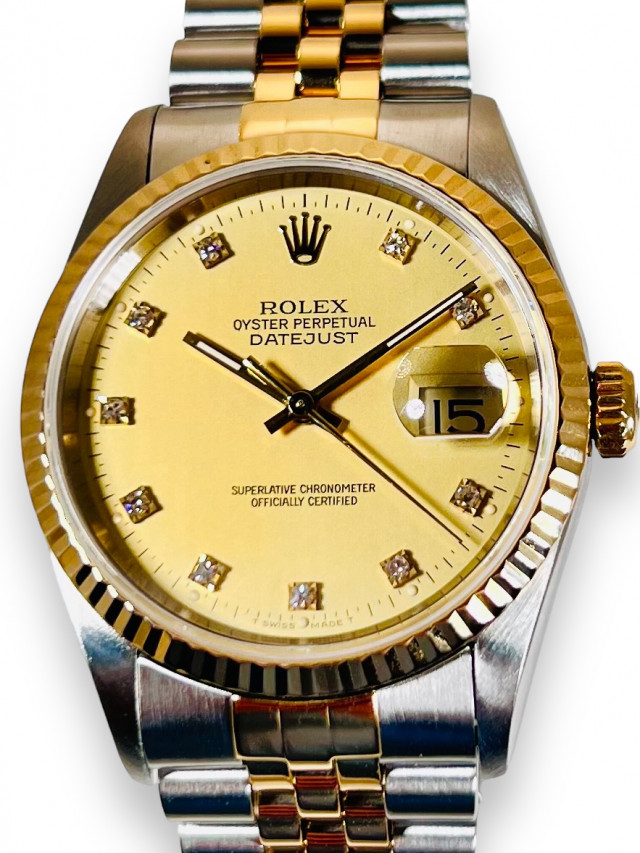 Rolex 16233 Yellow Gold & Steel on Jubilee, Fluted Bezel Champagne Diamond Dial