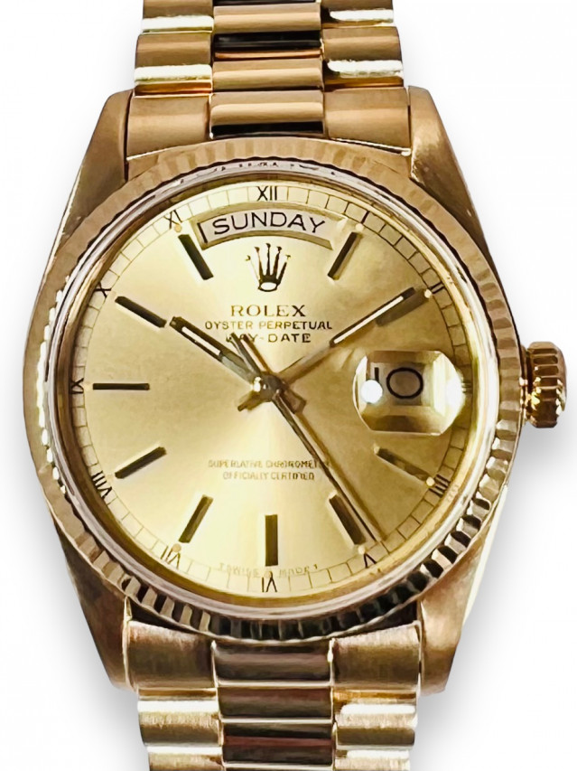 Rolex 18038 Yellow Gold on President, Fluted Bezel Champagne with Gold Index
