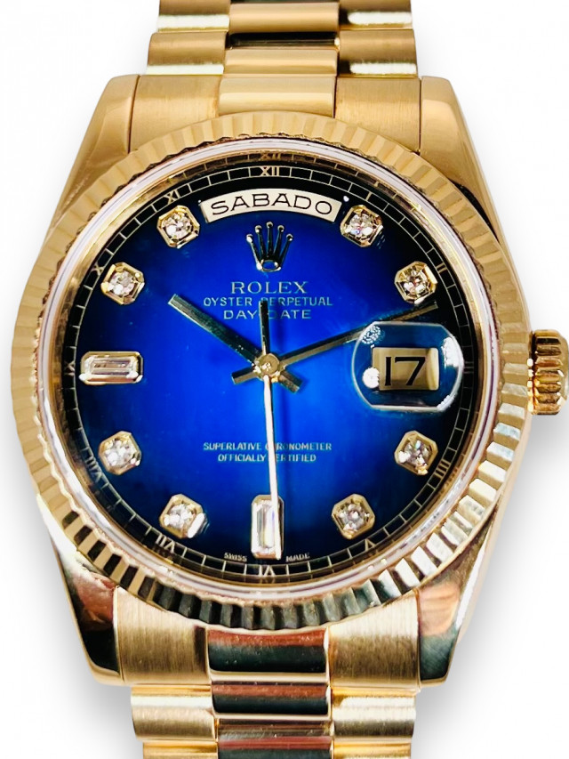 Rolex 118238 Yellow Gold on President, Fluted Bezel Champagne Diamond Dial