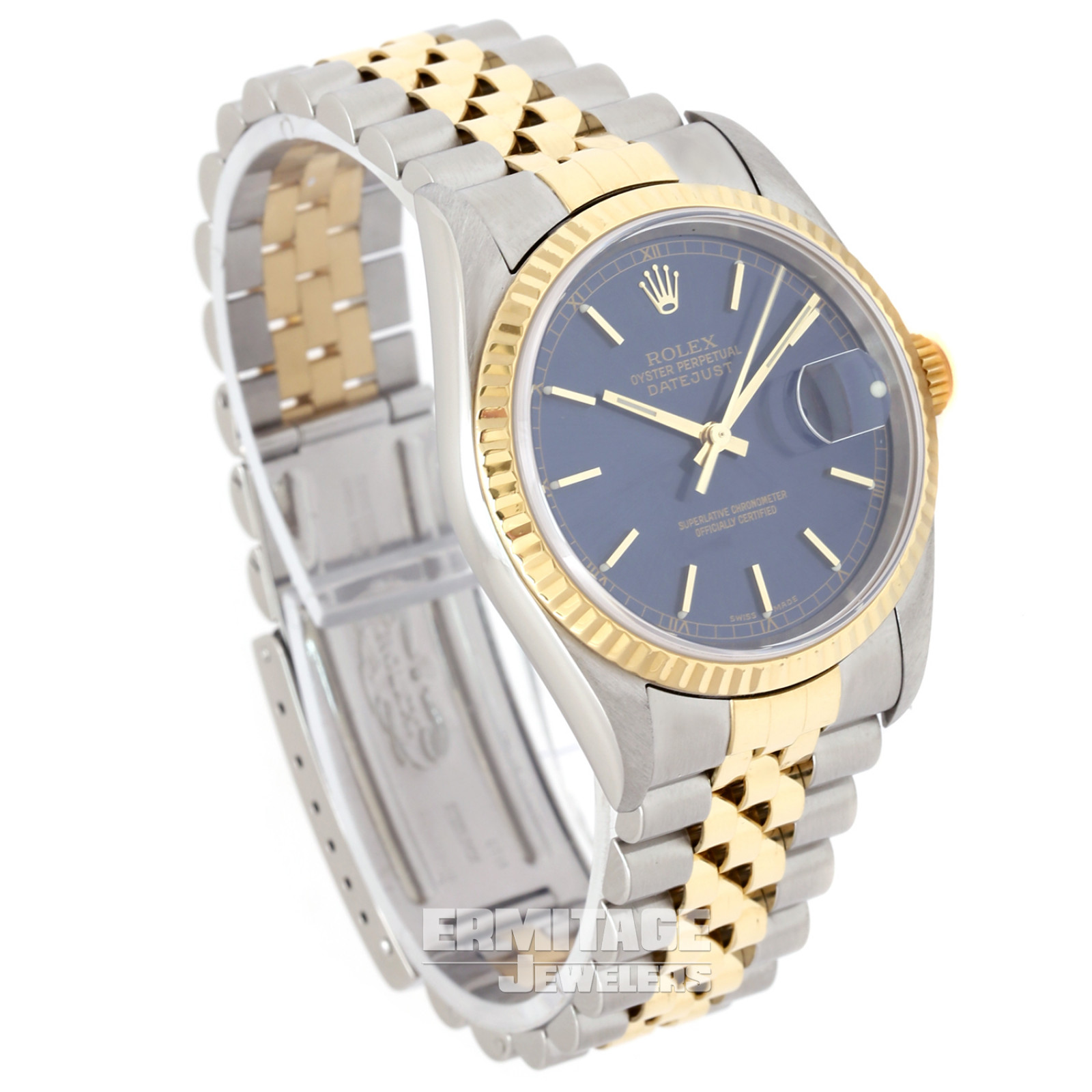 Rolex Datejust 16233 36 mm Fluted Gold Index on Blue Dial