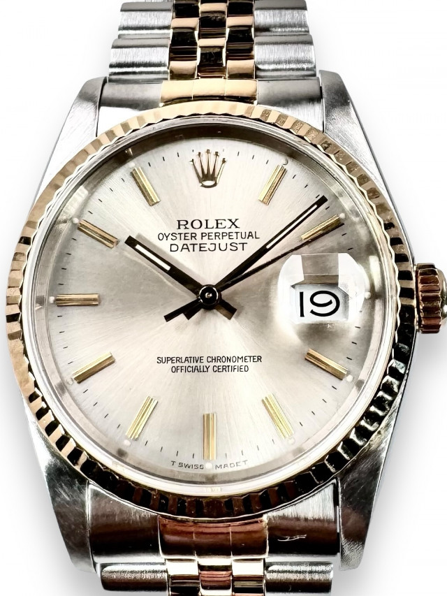 Rolex 16233 Yellow Gold & Steel on Jubilee, Fluted Bezel Silver with Gold Index